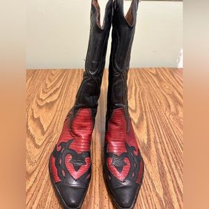 Vintage FLINGS Sundance Leather black-and- red Size 5.5 Womens Cowboy Boots